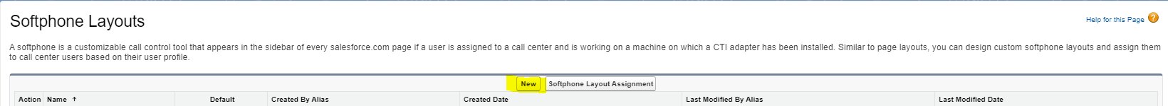 Softphone Layouts page with New button